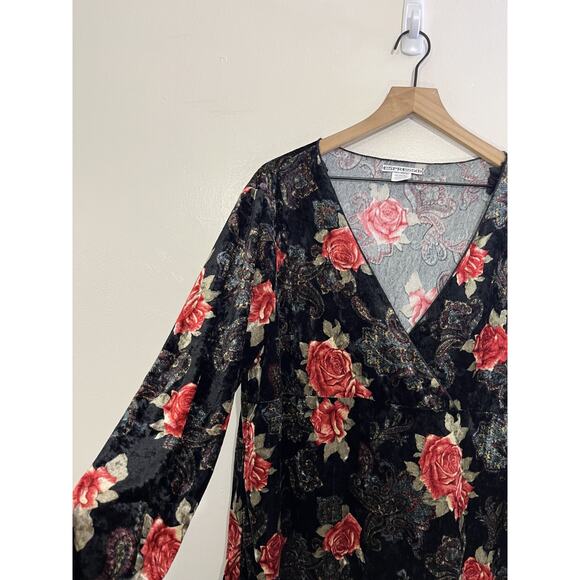 Whimsigoth Fairygoth Witchy 90s 3X Romantic Goth Floral Peasant Velvet Tunic Top - Picture 4 of 12